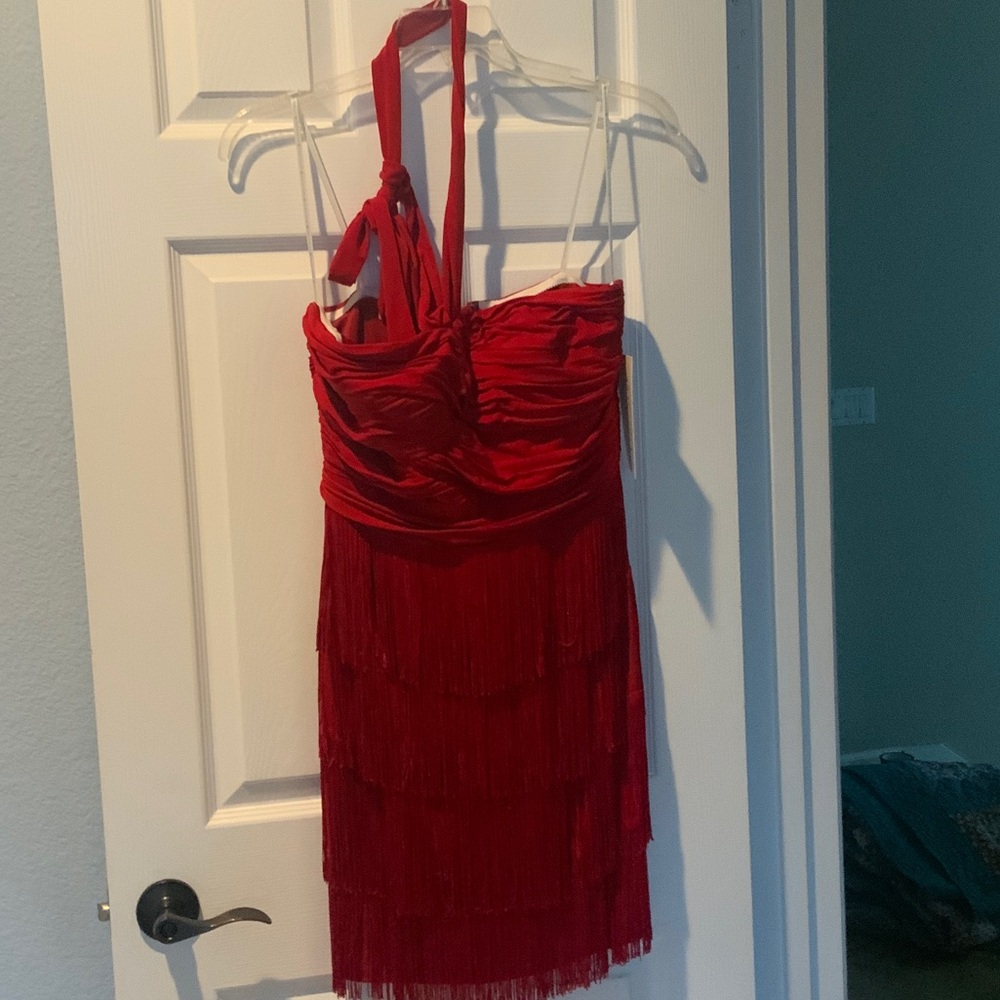 Chic Red Fringe Mini Dress
